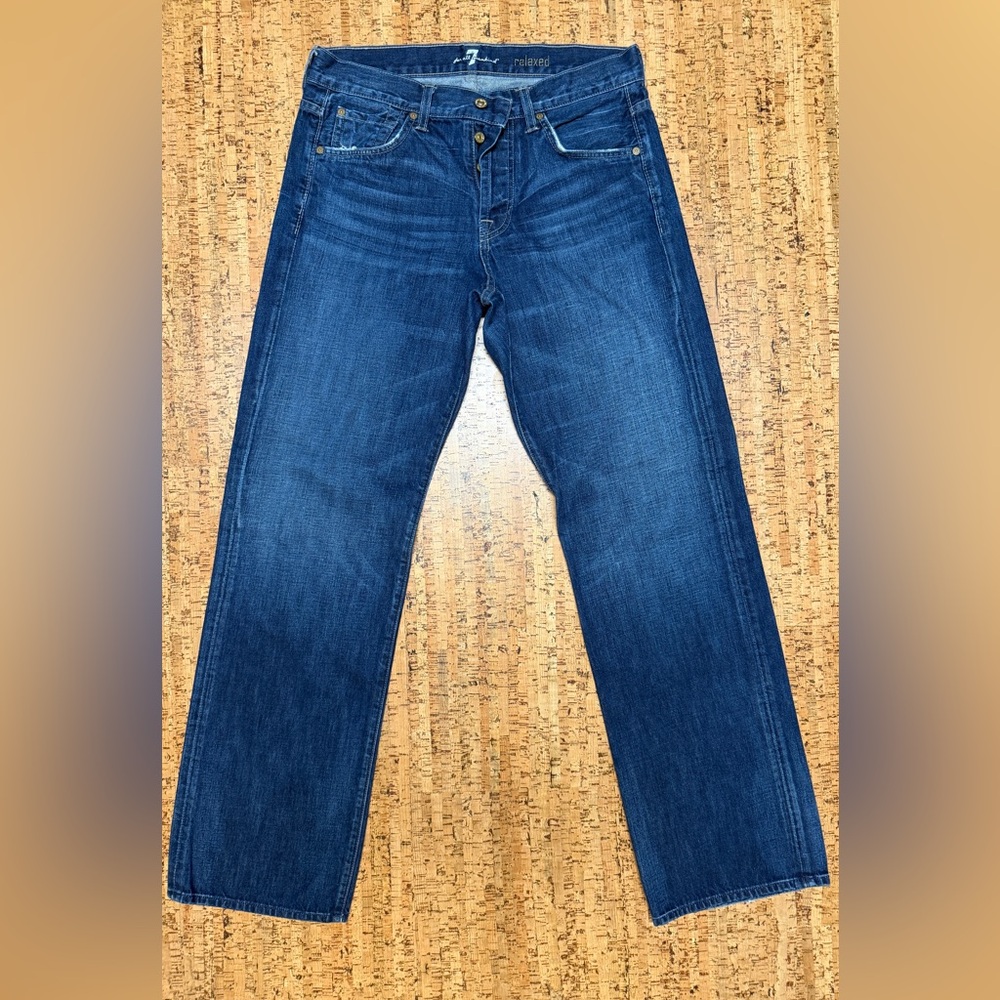 7 For All Mankind Jeans Mens 32 X 33, Blue Relaxed Button Fly Made in USA
